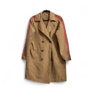 Tan Double-Breasted Women's Trench Coat with Red Stripes